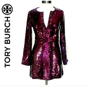 🆕 TORY BURCH $1,200 MERLOT SEQUINS COCKTAIL MINI DRESS HOLIDAY CHRISTMAS